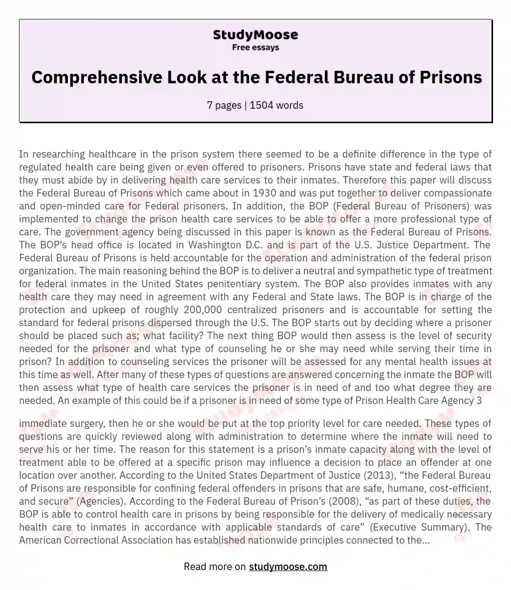 Comprehensive Look at the Federal Bureau of Prisons essay