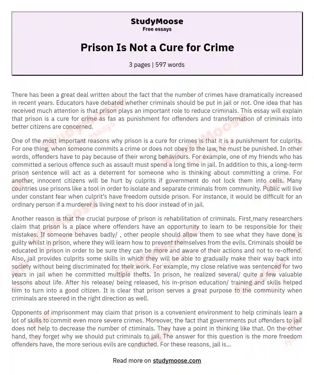 Prison Is Not a Cure for Crime