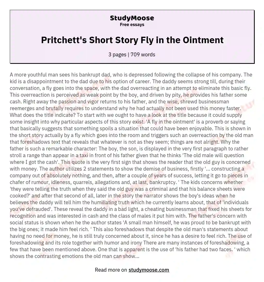 Pritchett's Short Story Fly in the Ointment essay
