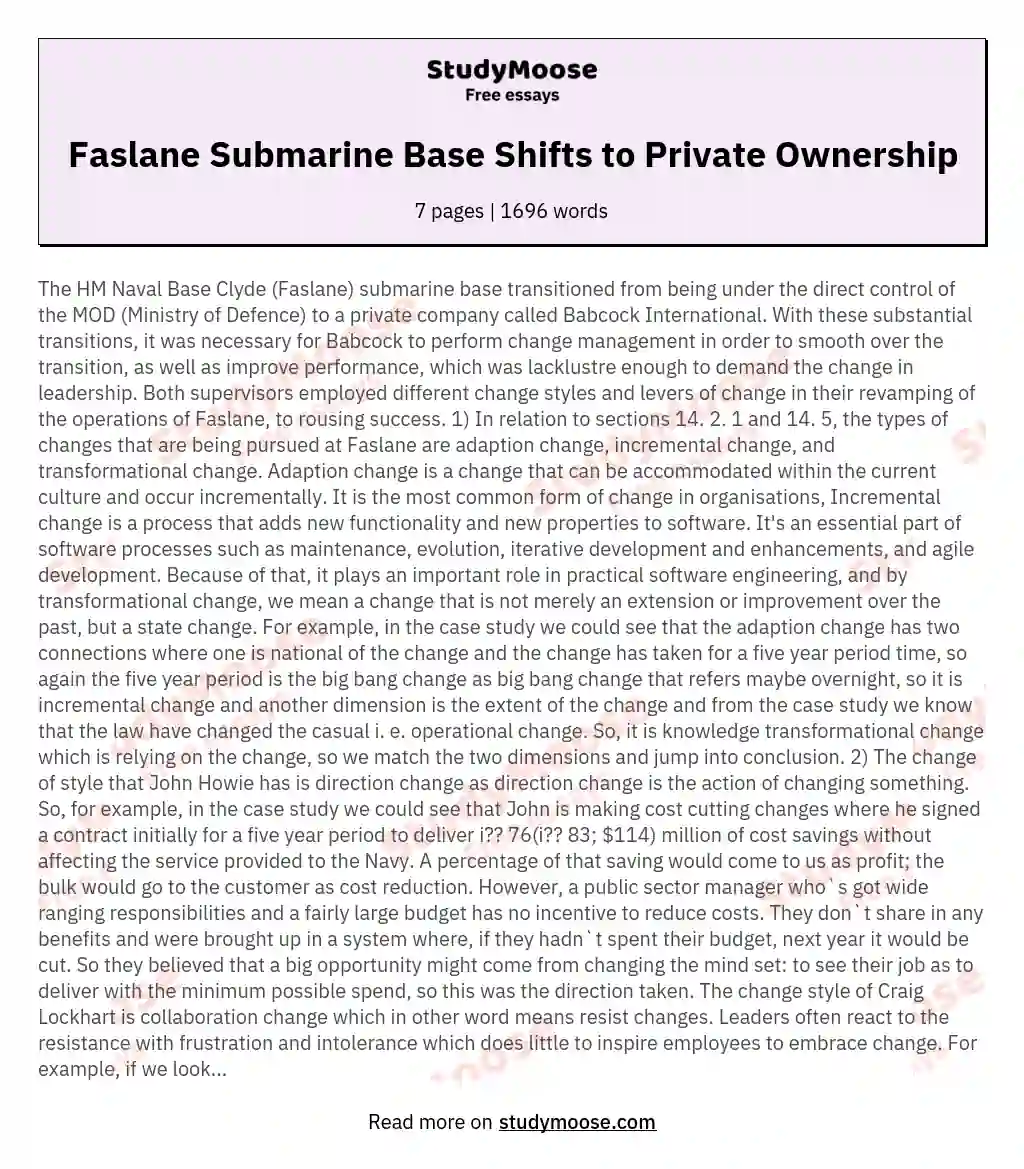 Faslane Submarine Base Shifts to Private Ownership essay