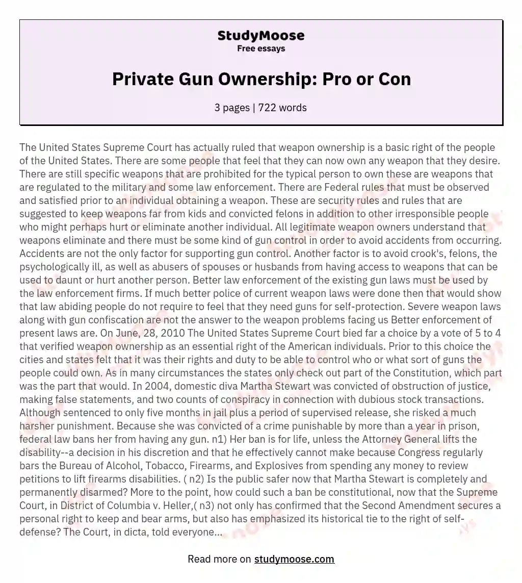 Private Gun Ownership: Pro or Con