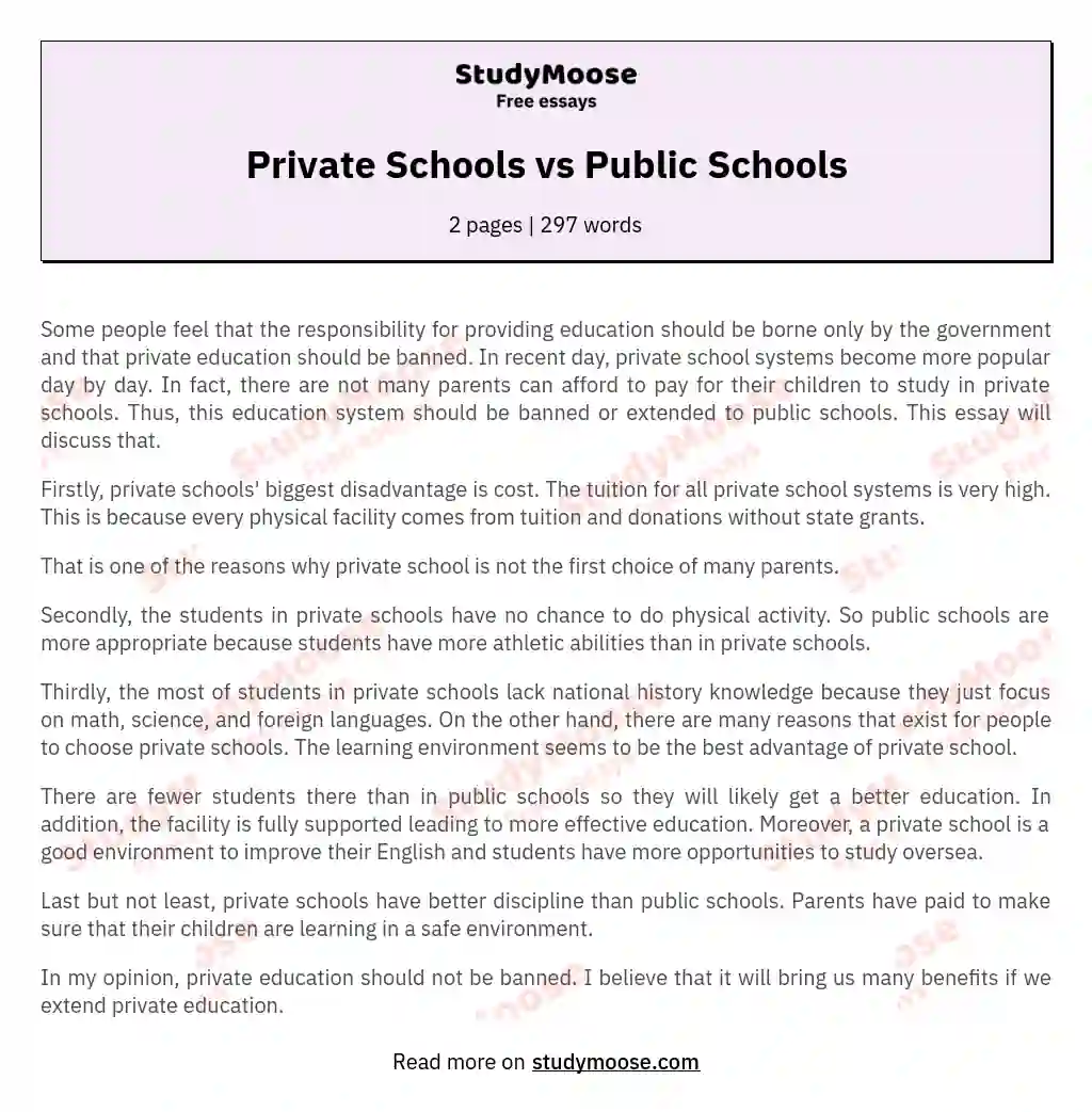 Private Schools vs Public Schools essay
