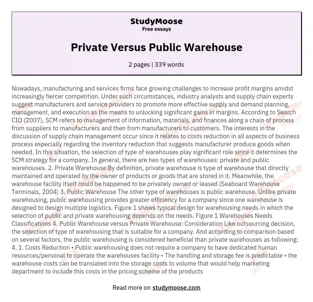 Private Versus Public Warehouse essay