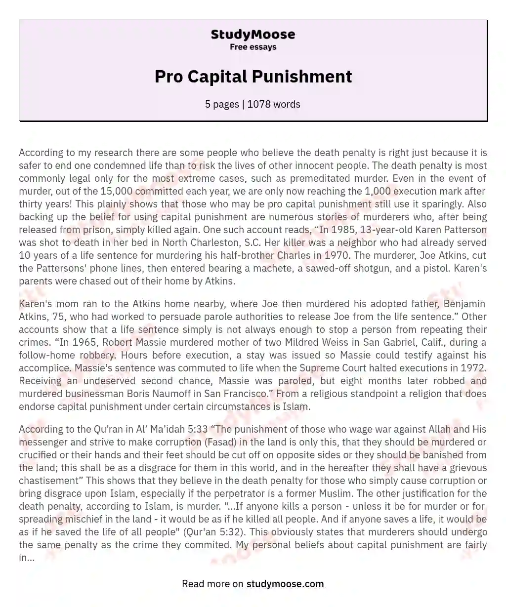pros and cons of capital punishment essay