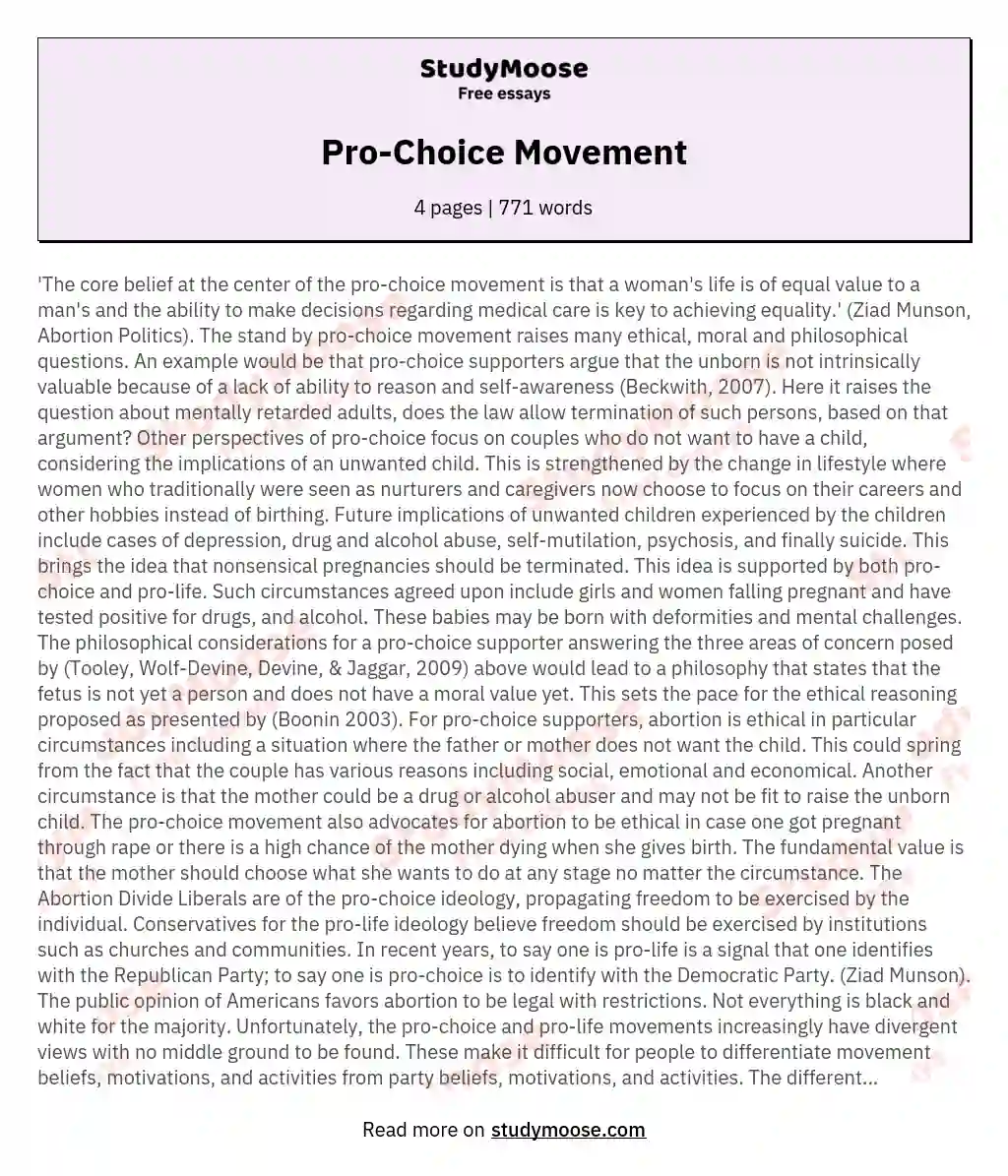 Pro-Choice Movement essay