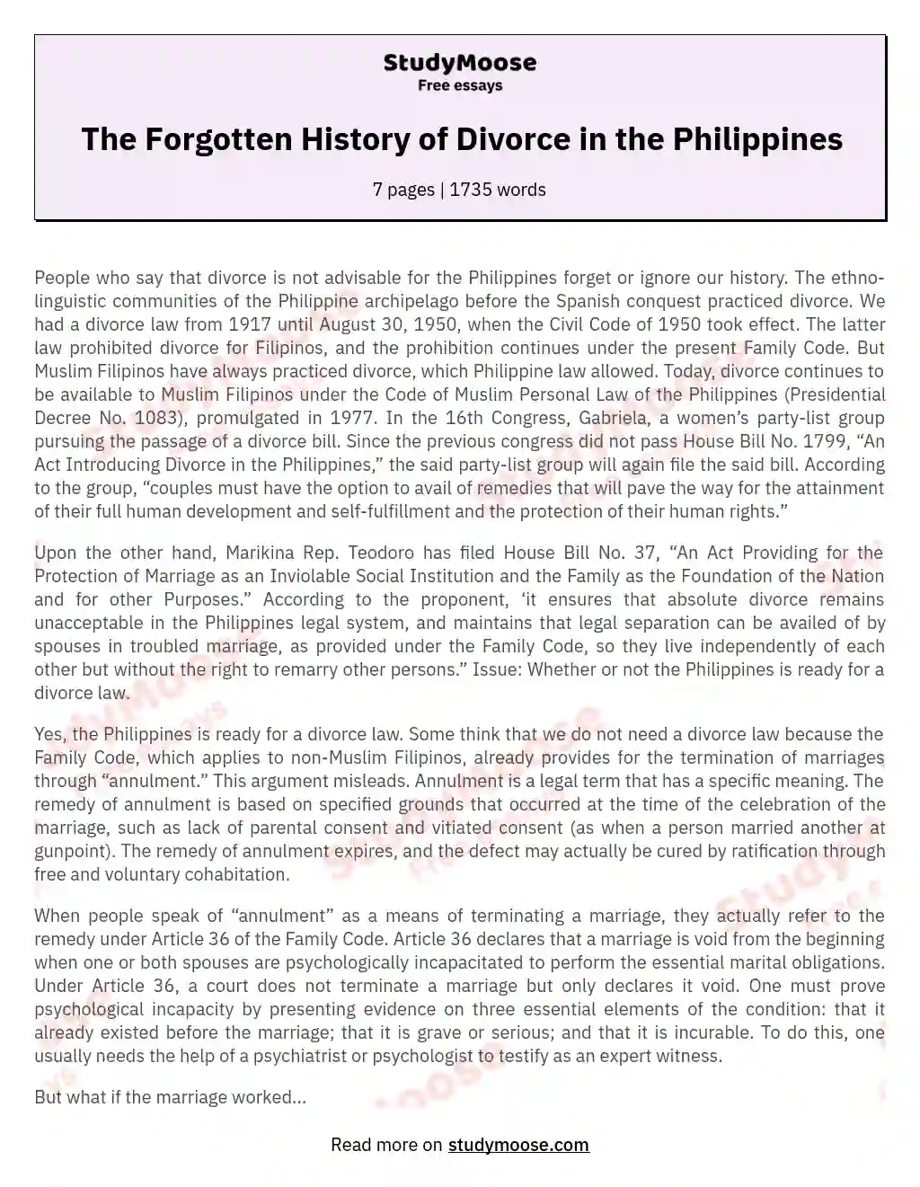 The Forgotten History of Divorce in the Philippines essay