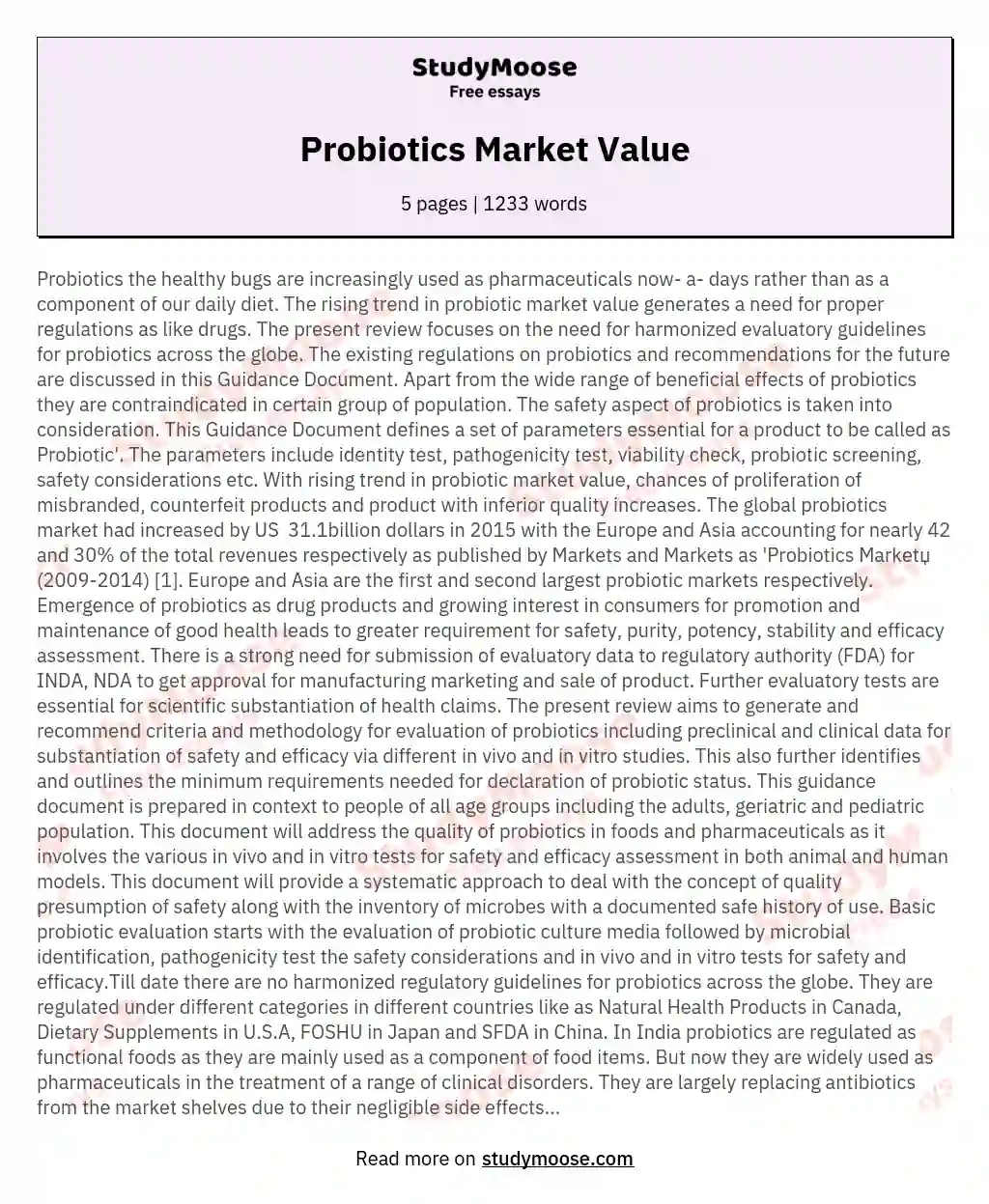 Probiotics Market Value essay