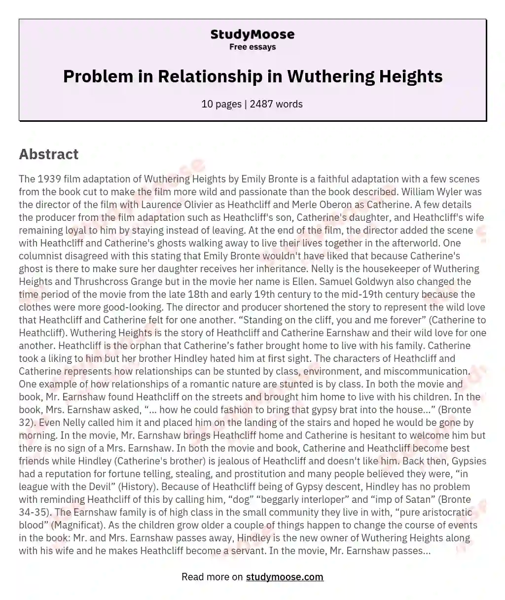 Problem in Relationship in Wuthering Heights
