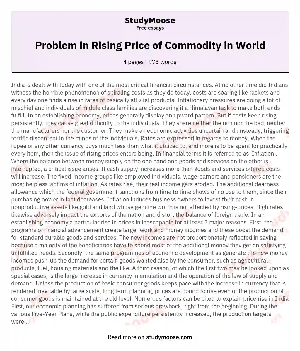 Problem in Rising Price of Commodity in World