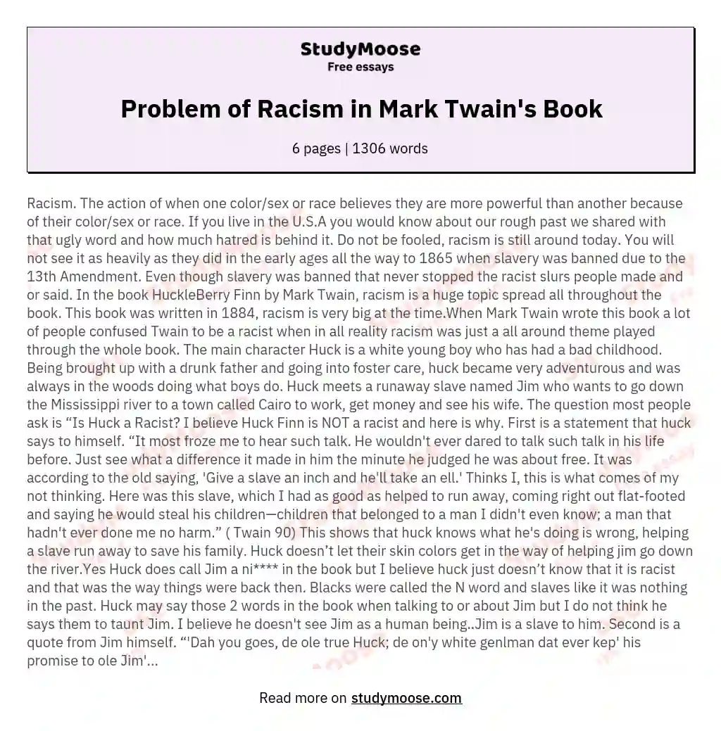 Problem of Racism in Mark Twain's Book essay