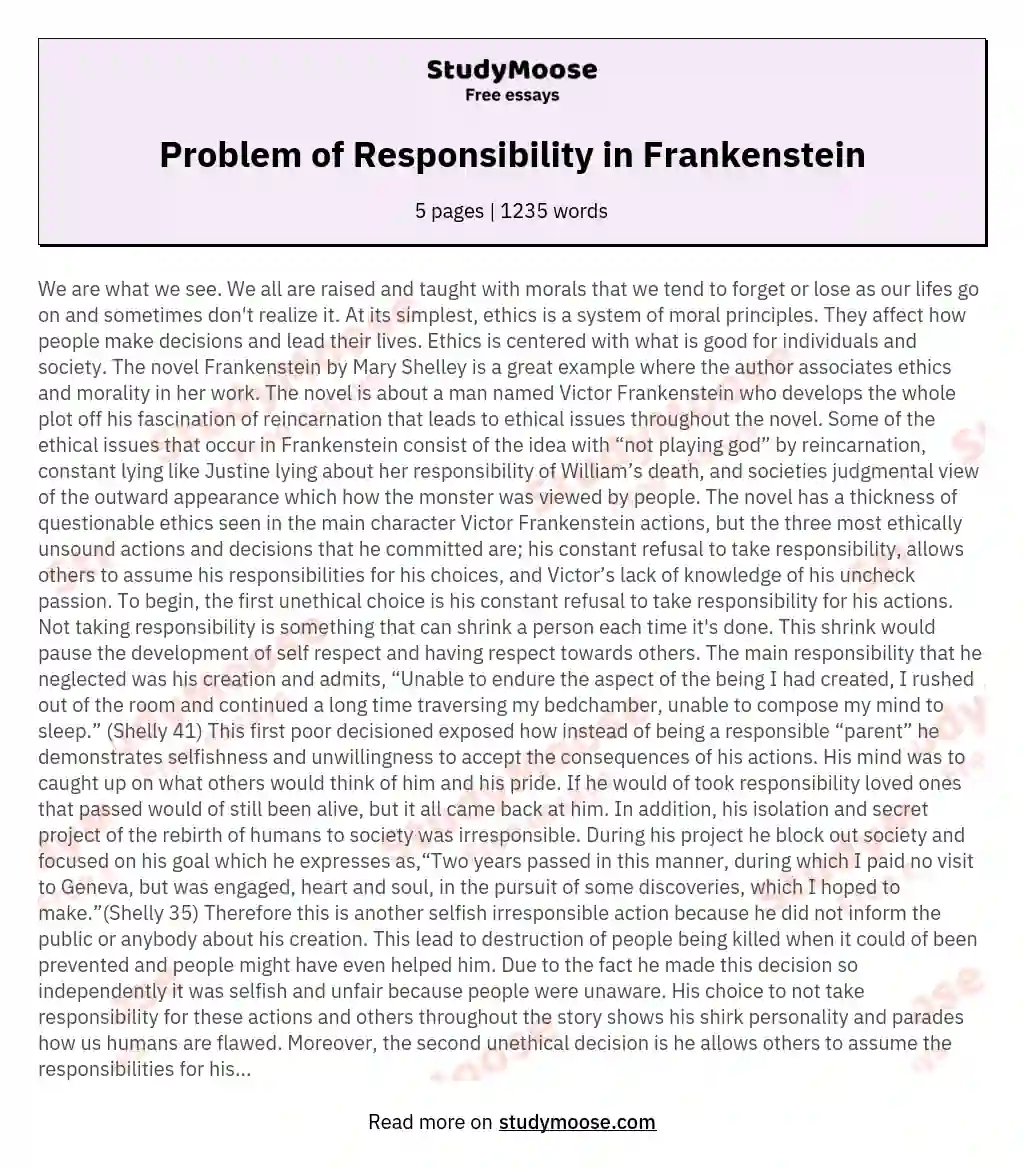 Problem of Responsibility in Frankenstein