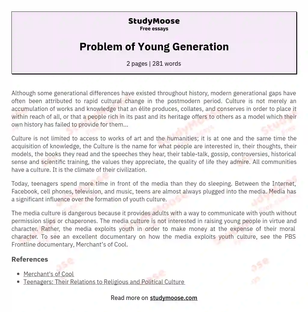Problem of Young Generation essay