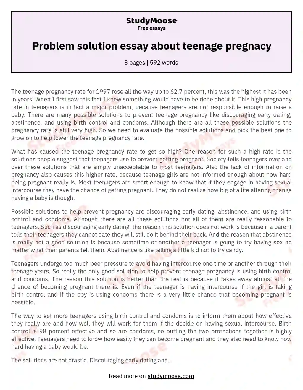 Problem solution essay about teenage pregnacy essay