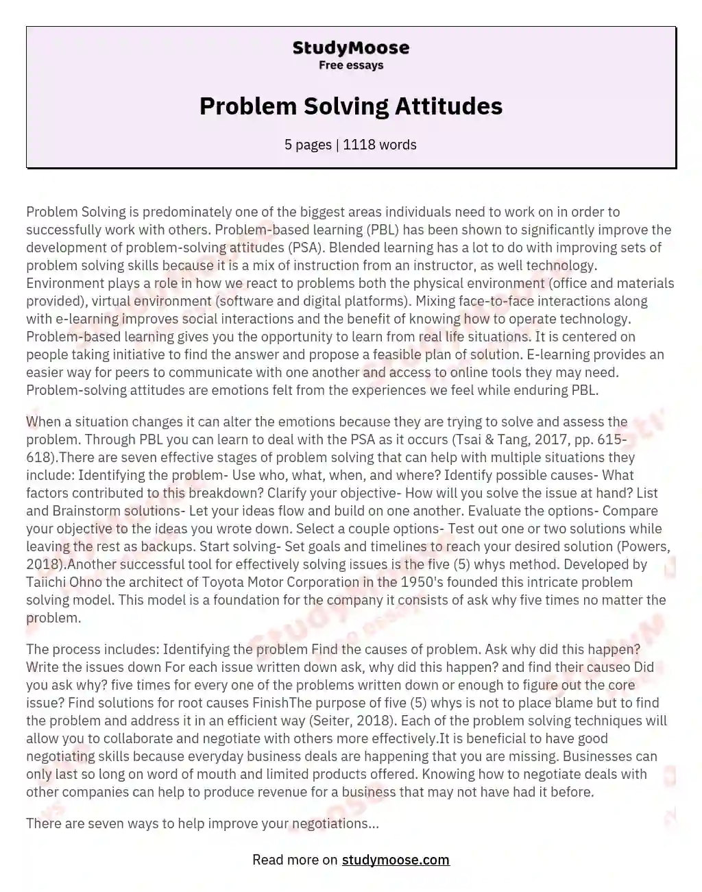 Problem Solving Attitudes essay