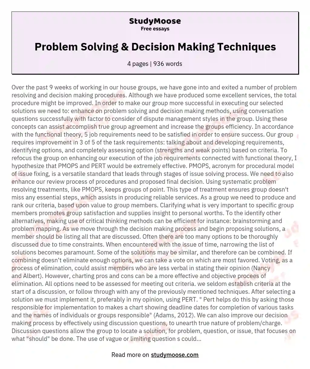 Problem Solving &amp; Decision Making Techniques