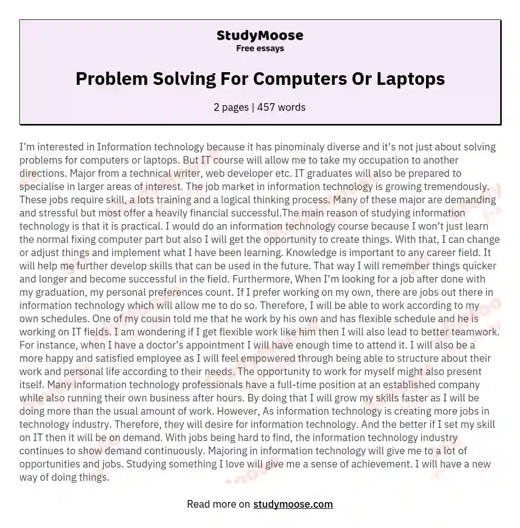 Problem Solving For Computers Or Laptops essay
