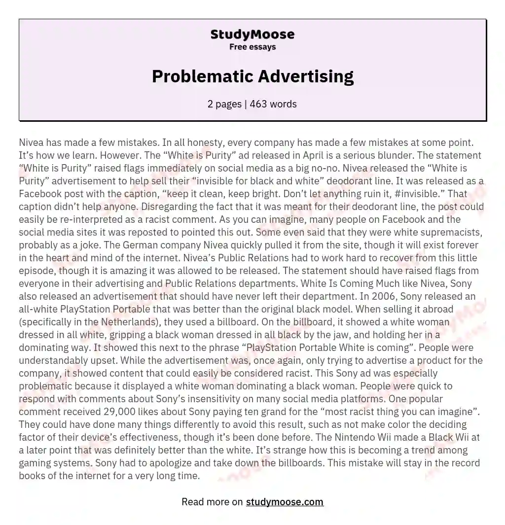 Problematic Advertising essay