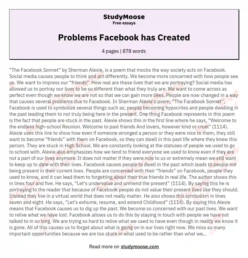Problems Facebook has Created essay