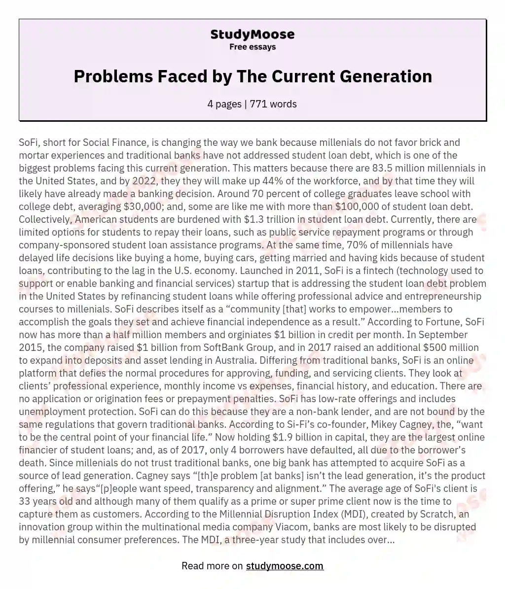 Problems Faced by The Current Generation essay