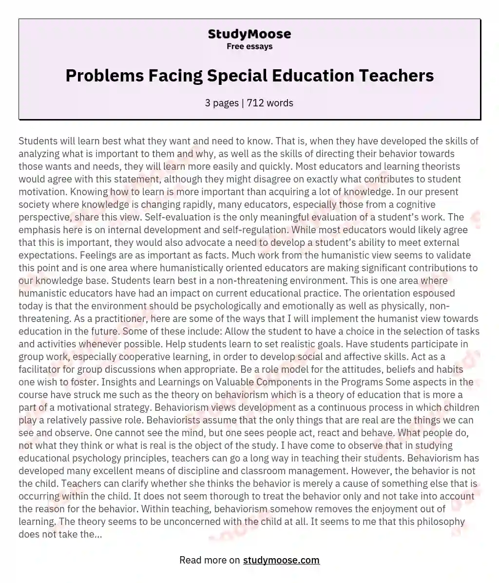 Problems Facing Special Education Teachers essay