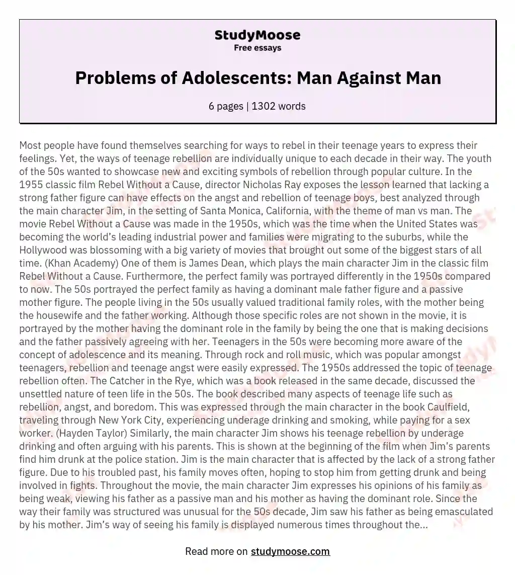Problems of Adolescents: Man Against Man essay
