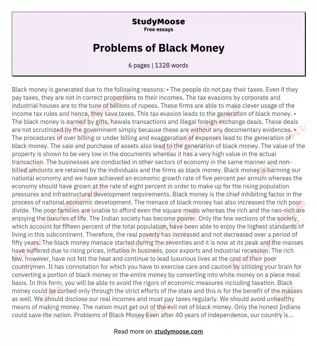 Problems of Black Money essay