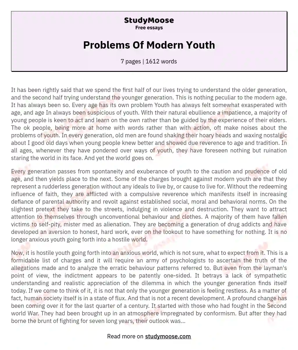 Problems Of Modern Youth essay