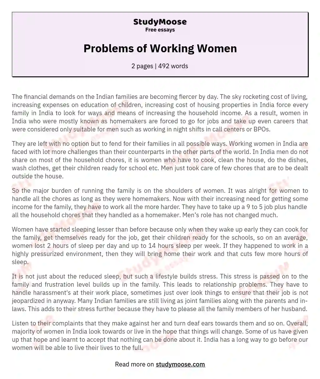 essay working women's problems