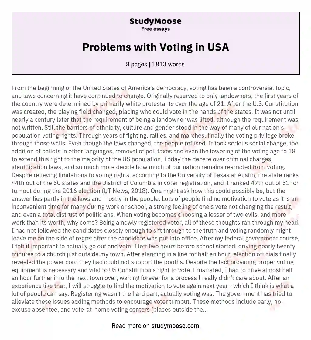 Problems with Voting in USA essay