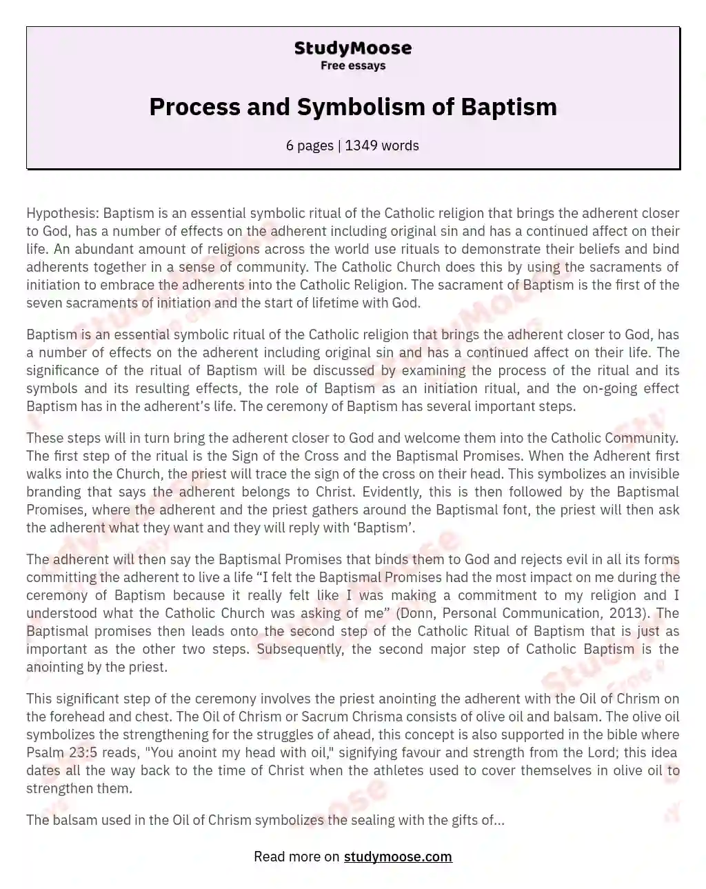 The Significance of Catholic Baptism: A Lifelong Transformation essay
