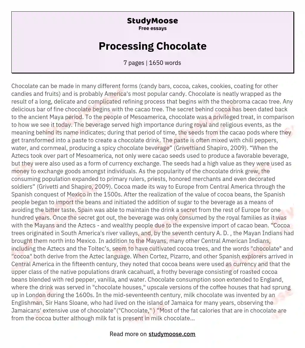 Processing Chocolate essay