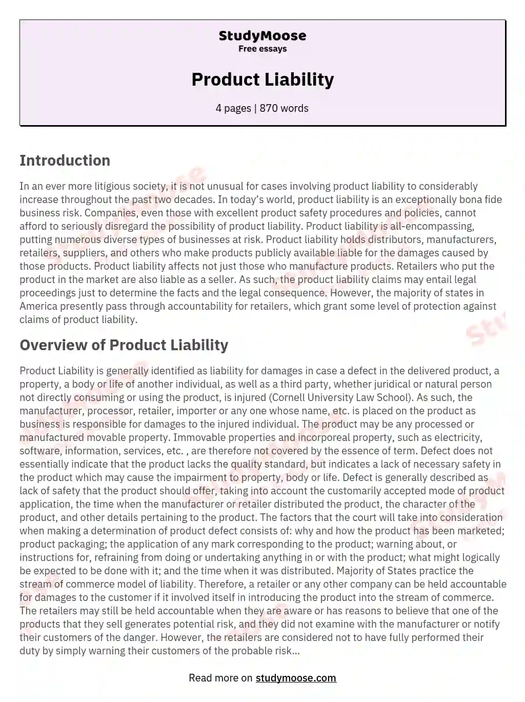 Product Liability essay