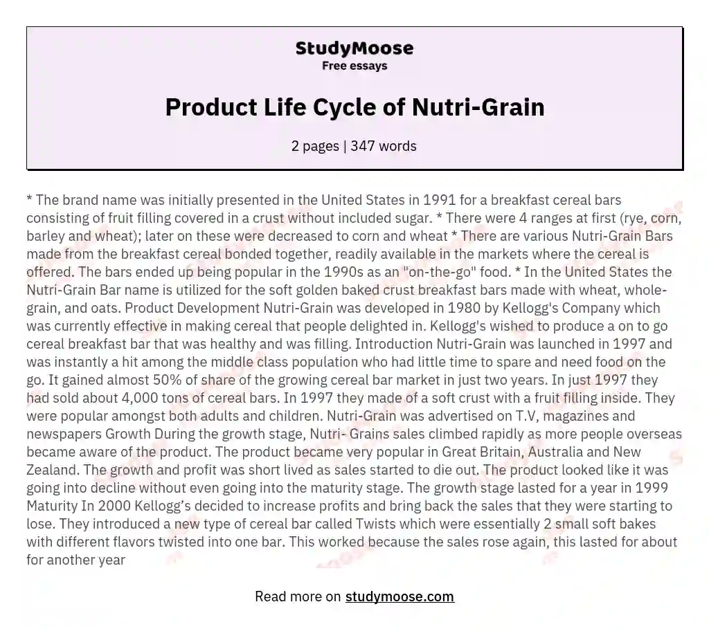 Product Life Cycle of Nutri-Grain essay