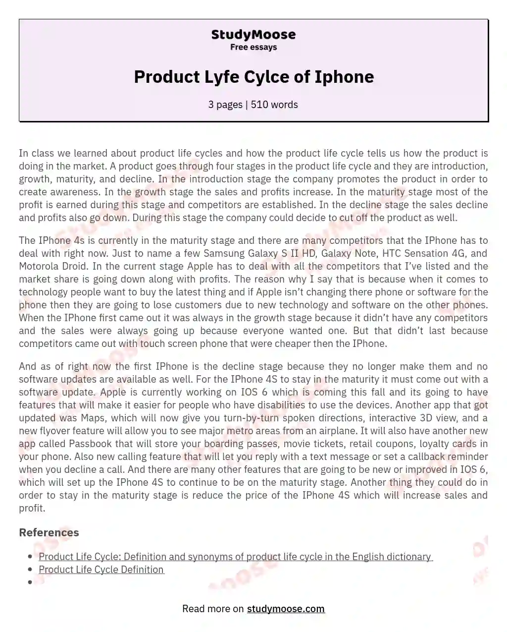 Product Lyfe Cylce of Iphone essay