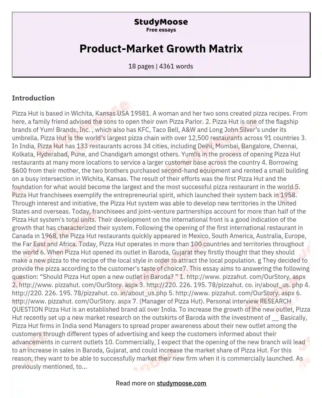 Product-Market Growth Matrix essay