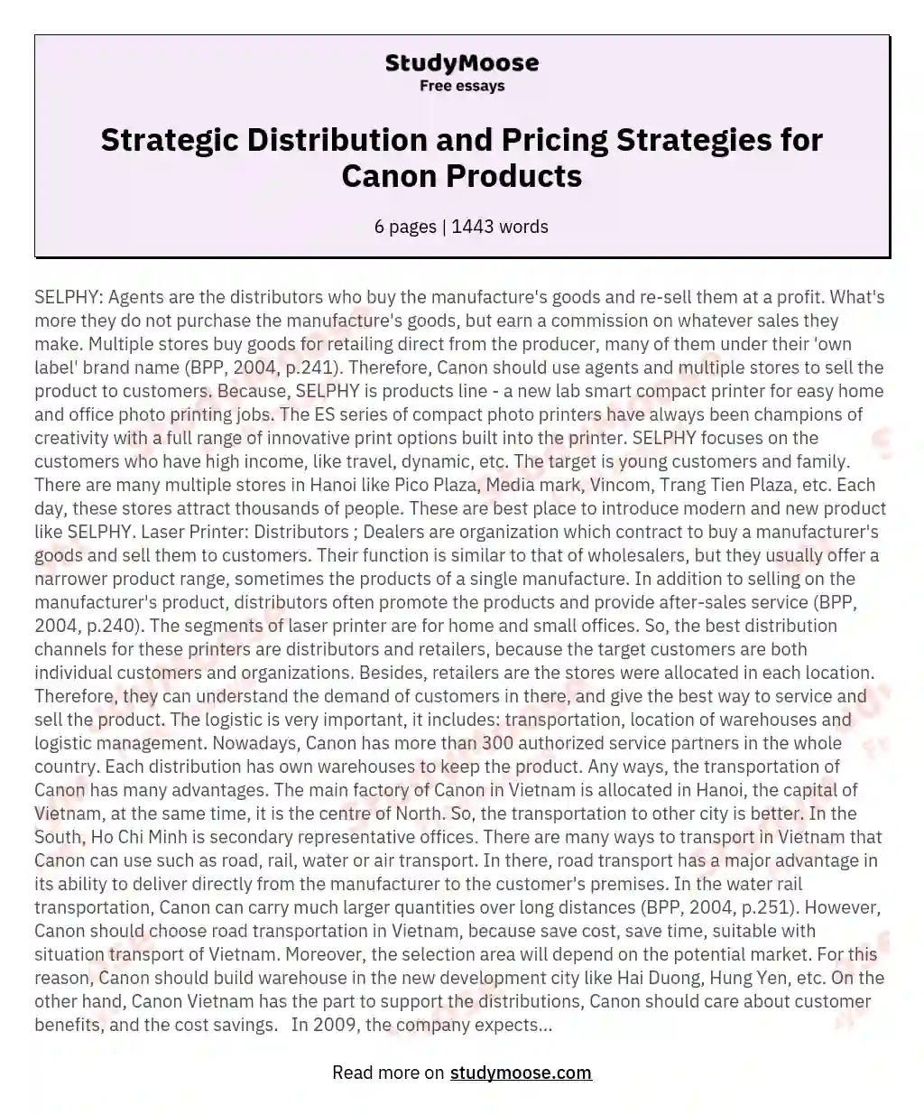 Strategic Distribution and Pricing Strategies for Canon Products essay