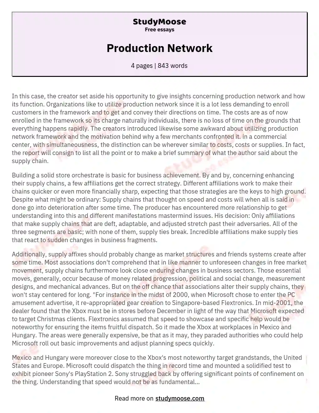 Production Network essay