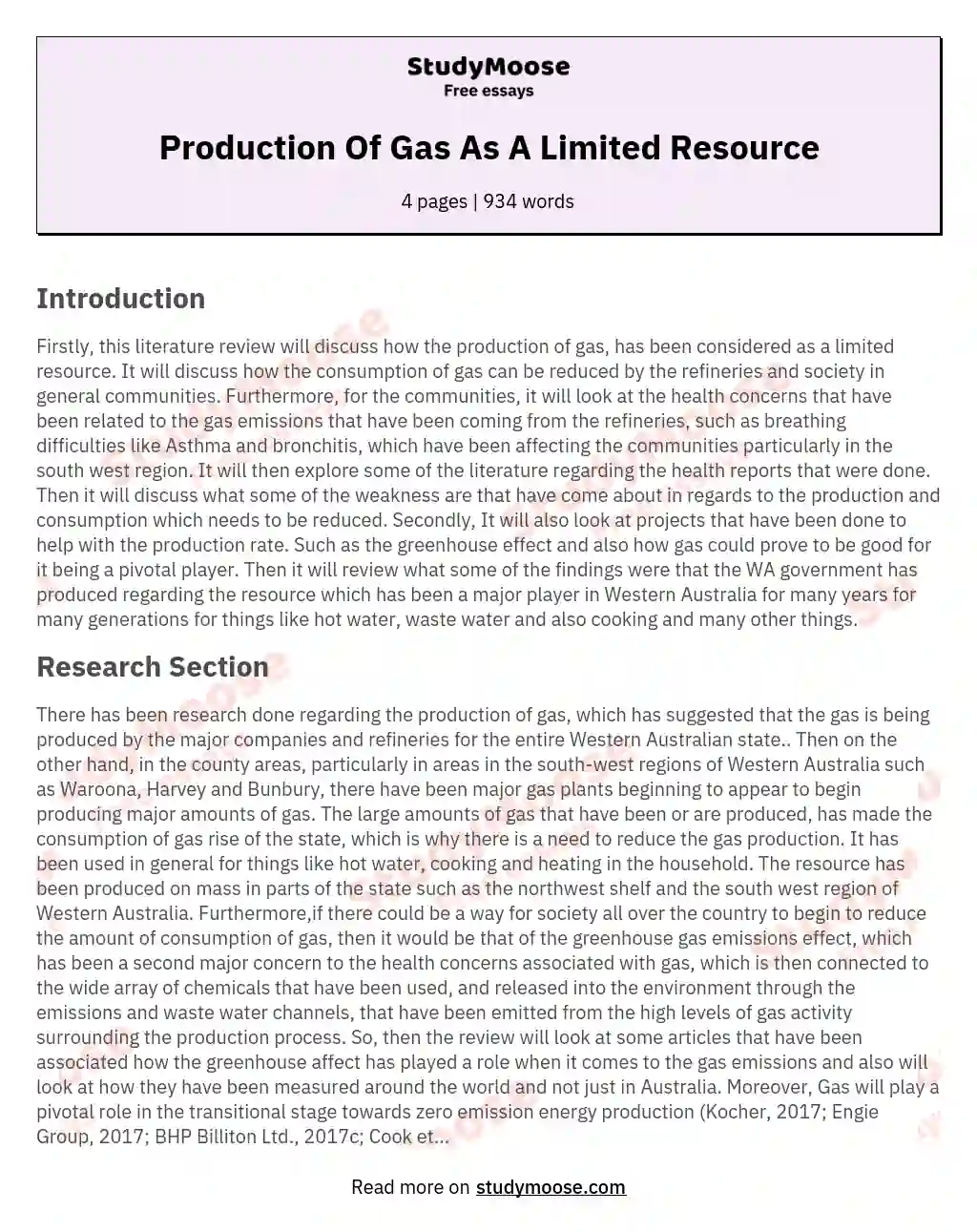 Production Of Gas As A Limited Resource essay
