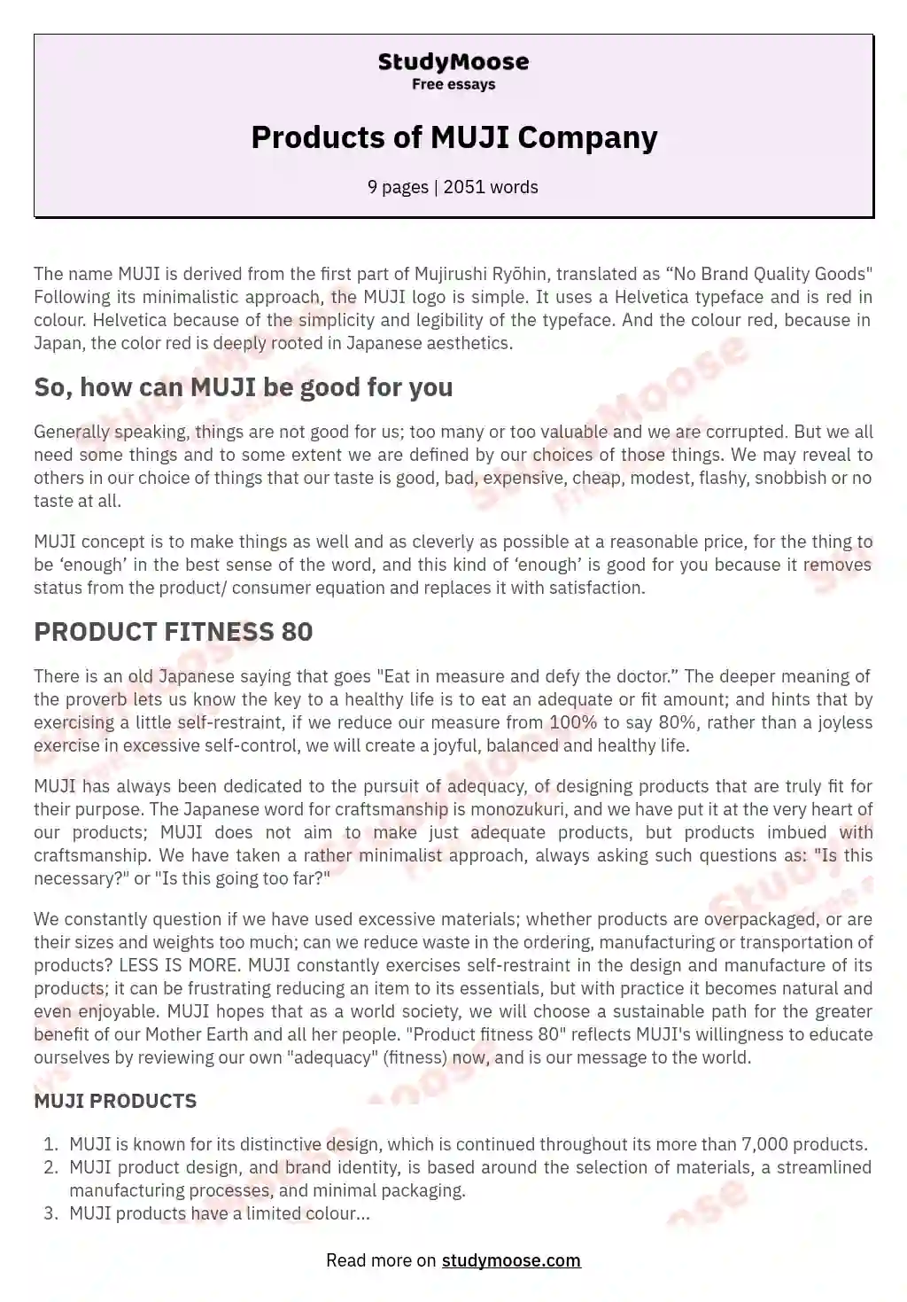 Products of MUJI Company essay