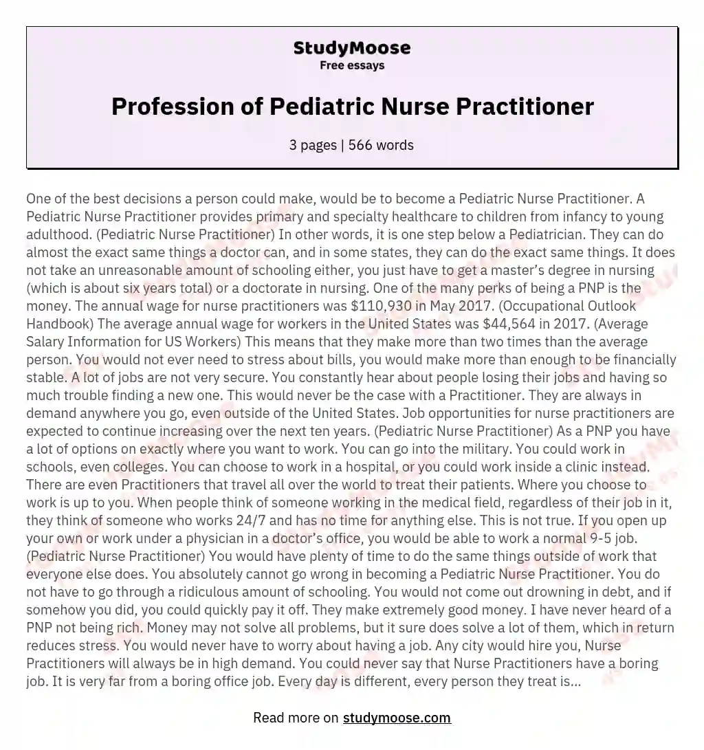 Profession of Pediatric Nurse Practitioner