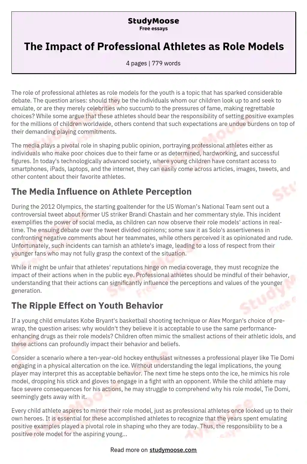 The Impact of Professional Athletes as Role Models essay