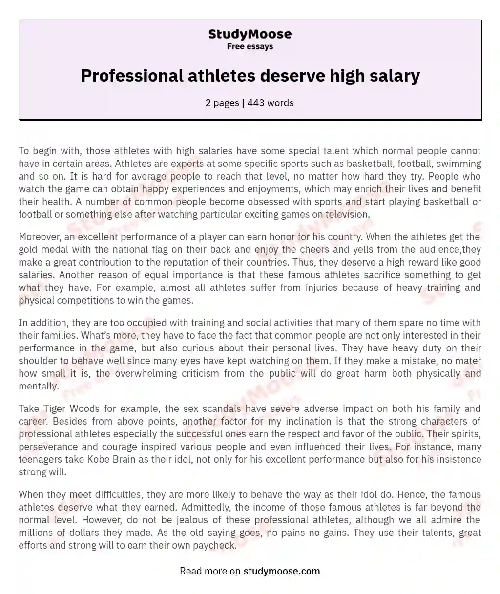 Professional athletes deserve high salary essay