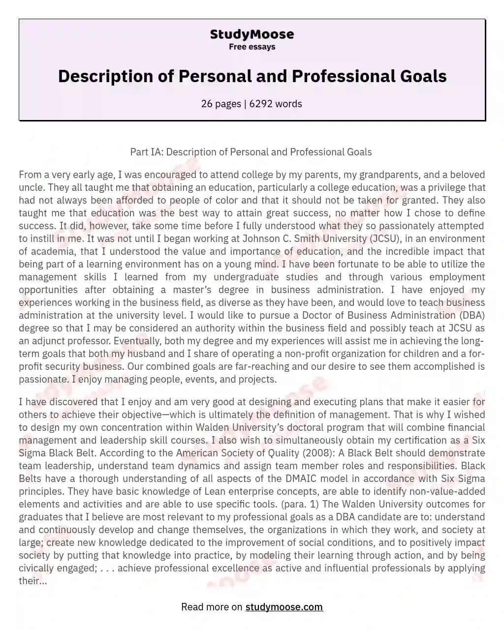 Description of Personal and Professional Goals