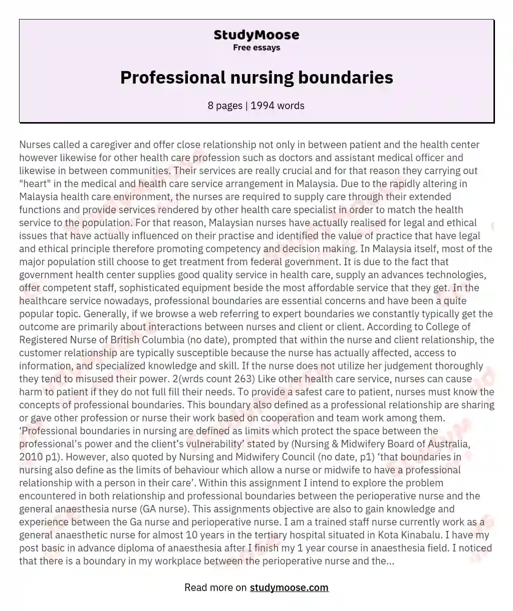 Professional nursing boundaries