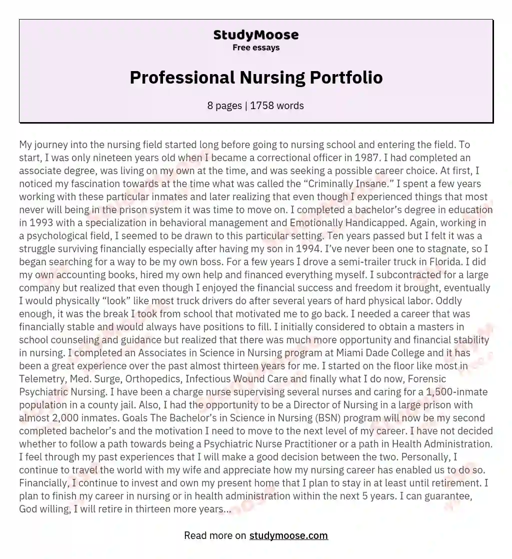 Professional Nursing Portfolio essay