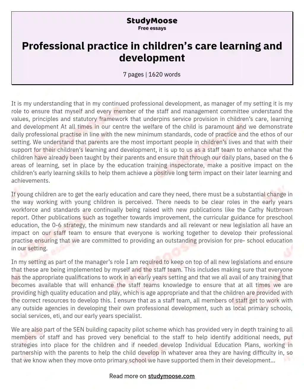 Professional practice in children’s care learning and development