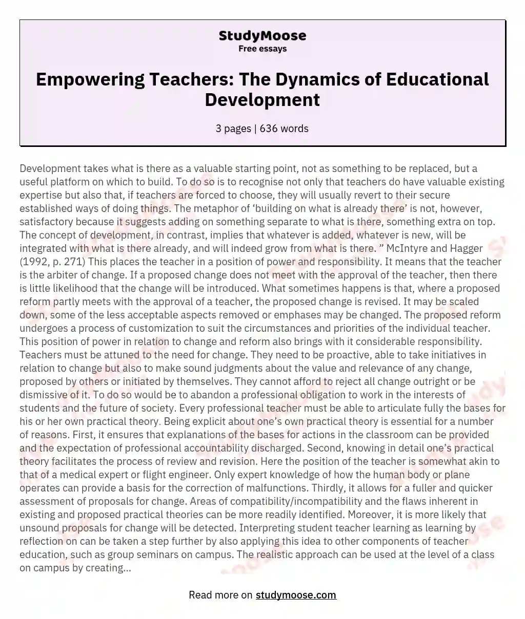 Empowering Teachers: The Dynamics of Educational Development essay