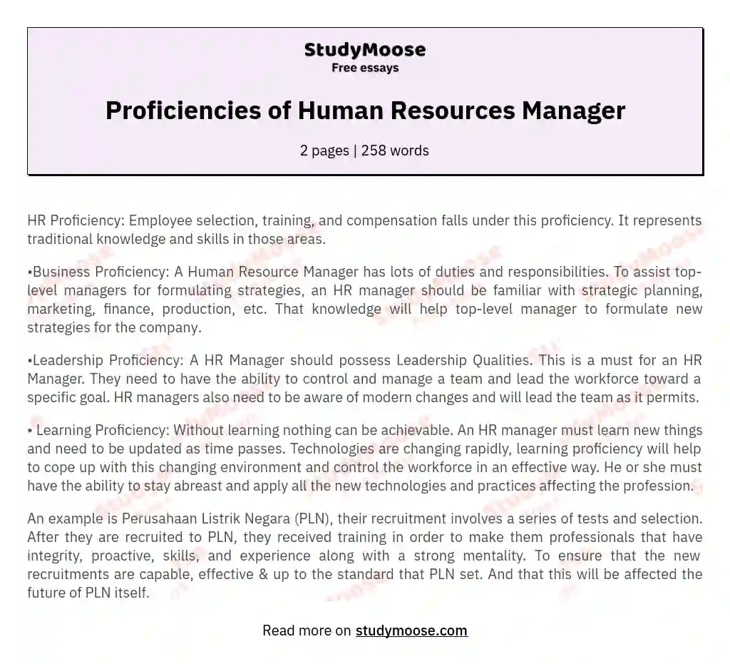 Proficiencies of Human Resources Manager