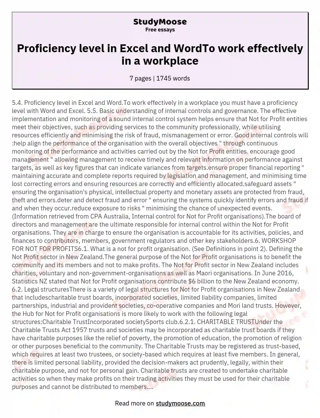 Proficiency level in Excel and WordTo work effectively in a workplace essay