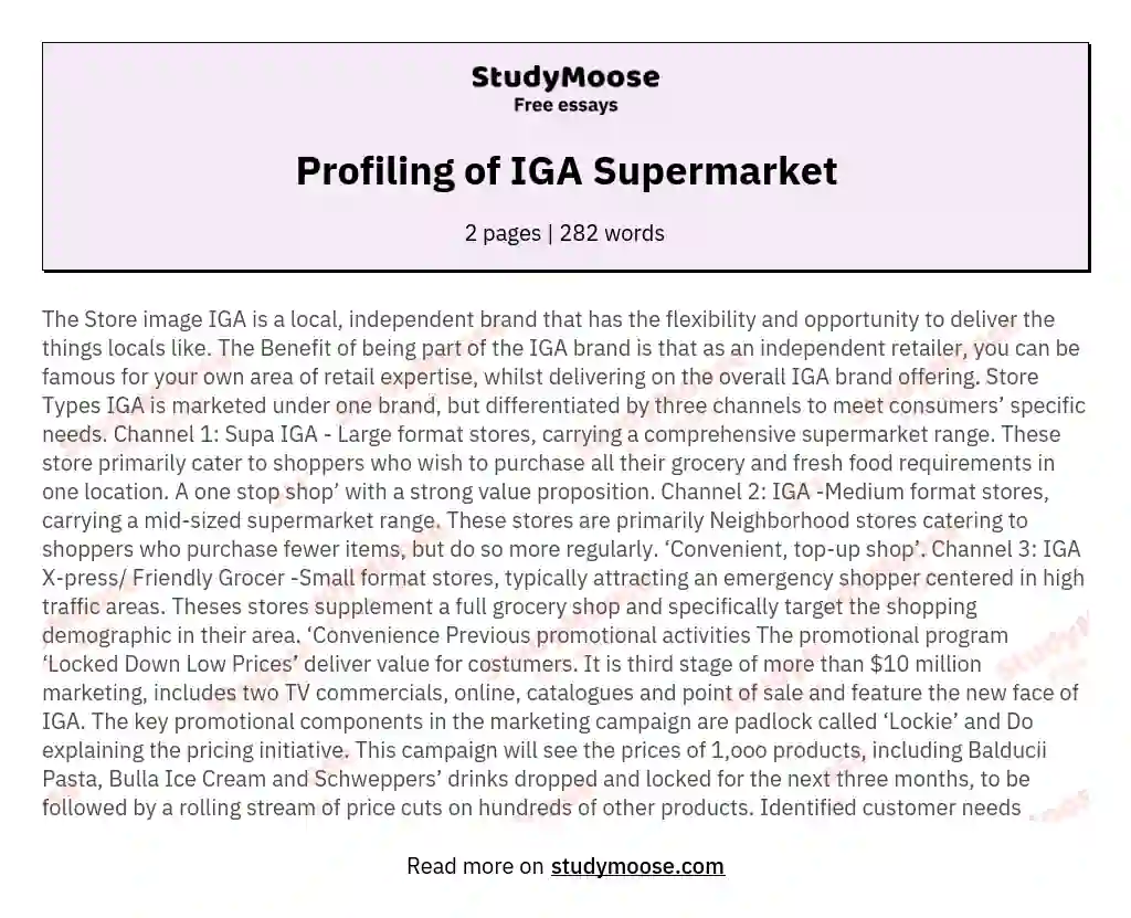 Profiling of IGA Supermarket essay
